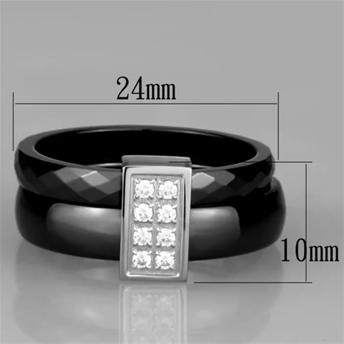 Rings 3W978 High polished no plating Stainless Steel Ring with Ceramic in Jet Alamode