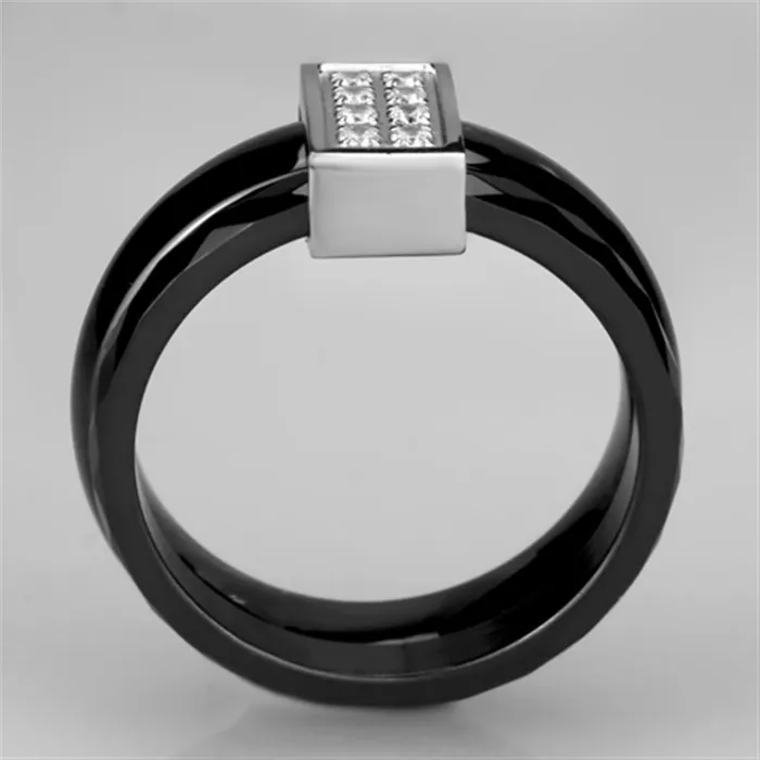 Rings 3W978 High polished no plating Stainless Steel Ring with Ceramic in Jet Alamode