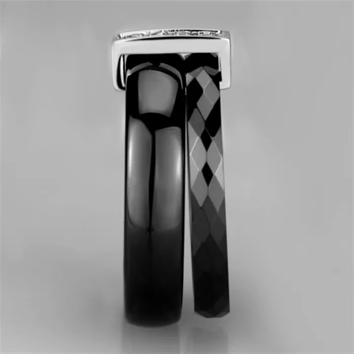Rings 3W978 High polished no plating Stainless Steel Ring with Ceramic in Jet Alamode