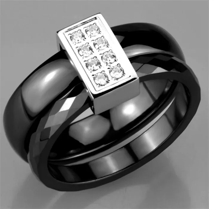 Rings 3W978 High polished no plating Stainless Steel Ring with Ceramic in Jet Alamode