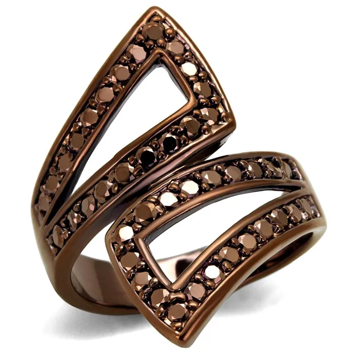 Rings Alamode 3W1185 IP Coffee light Brass Ring with AAA Grade CZ in Light Coffee