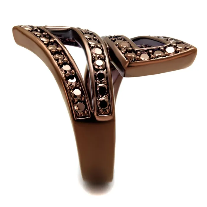 Rings Alamode 3W1185 IP Coffee light Brass Ring with AAA Grade CZ in Light Coffee