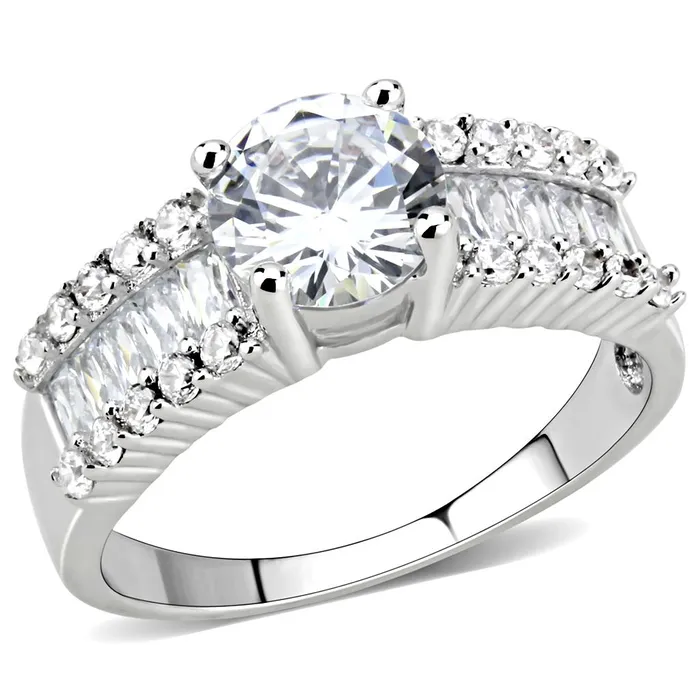 Rings Alamode 3W1510 Rhodium Brass Ring with AAA Grade CZ in Clear