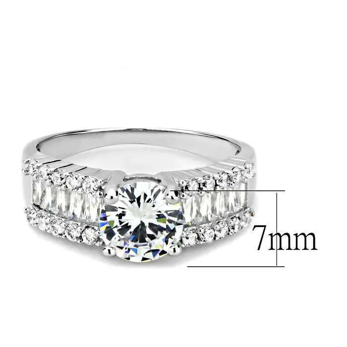 Rings Alamode 3W1510 Rhodium Brass Ring with AAA Grade CZ in Clear