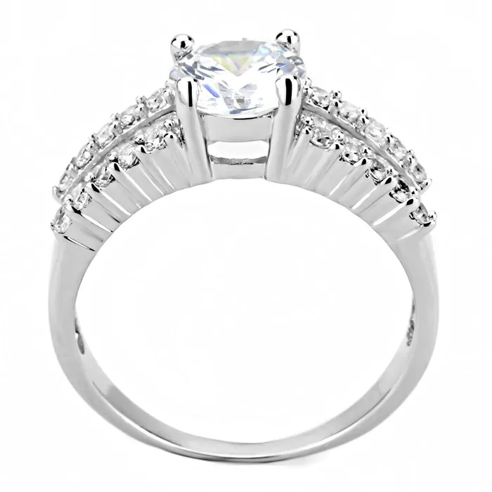 Rings Alamode 3W1510 Rhodium Brass Ring with AAA Grade CZ in Clear