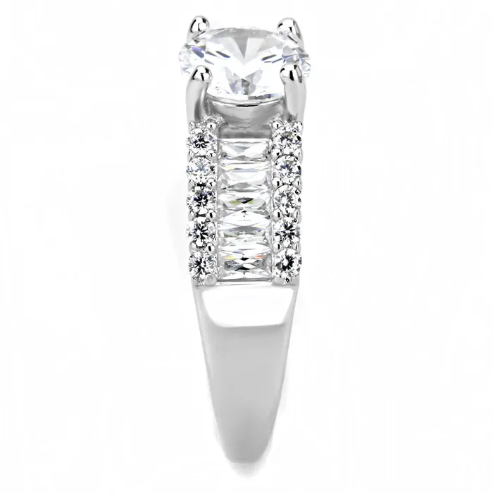 Rings Alamode 3W1510 Rhodium Brass Ring with AAA Grade CZ in Clear