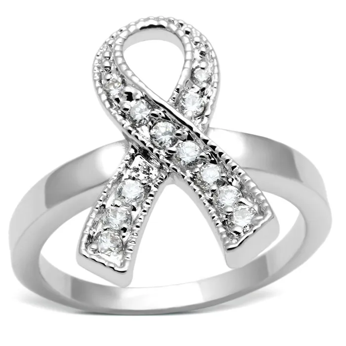 Rings Alamode 3W263 Rhodium Brass Ring with AAA Grade CZ in Clear