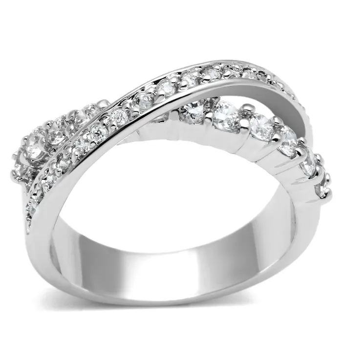 Rings Alamode 3W274 Rhodium Brass Ring with AAA Grade CZ in Clear