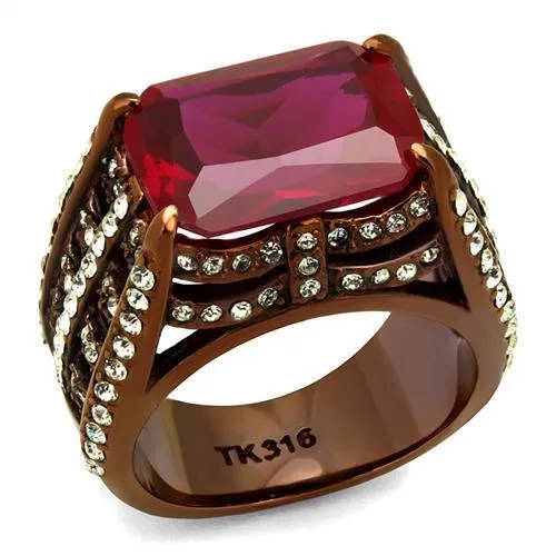Rings Alamode TK2779 IP Coffee light Stainless Steel Ring with Synthetic Synthetic Glass in Garnet Rings Alamode TK2779 IP Coffee light Stainless Steel Ring with Synthetic Synthetic Glass in Garnet