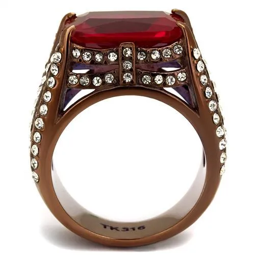 Rings Alamode TK2779 IP Coffee light Stainless Steel Ring with Synthetic Synthetic Glass in Garnet