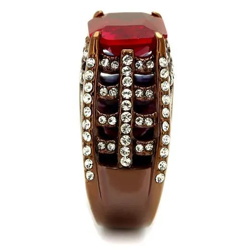 Rings Alamode TK2779 IP Coffee light Stainless Steel Ring with Synthetic Synthetic Glass in Garnet
