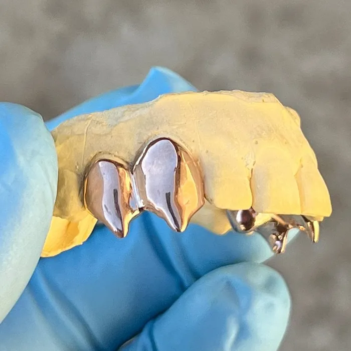 Rings Bling Cartel Admin Rose Gold Plated over 925 Silver Custom Double Teeth Vampire Fangs Grillz