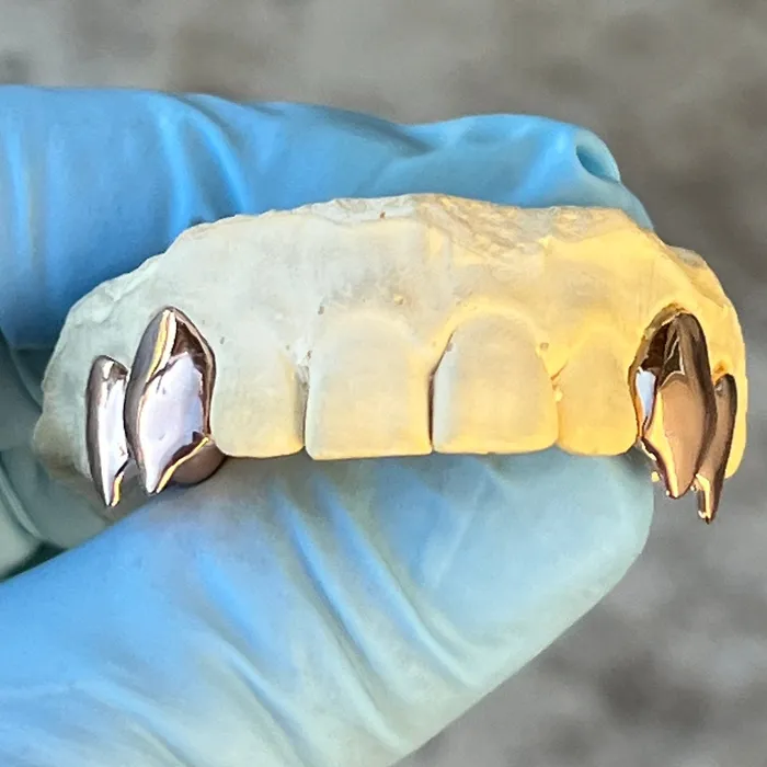 Rings Bling Cartel Admin Rose Gold Plated over 925 Silver Custom Double Teeth Vampire Fangs Grillz