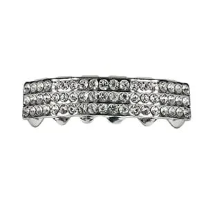 Rings Bling Cartel Admin Silver Tone Iced Three Row Bottom Teeth Grillz