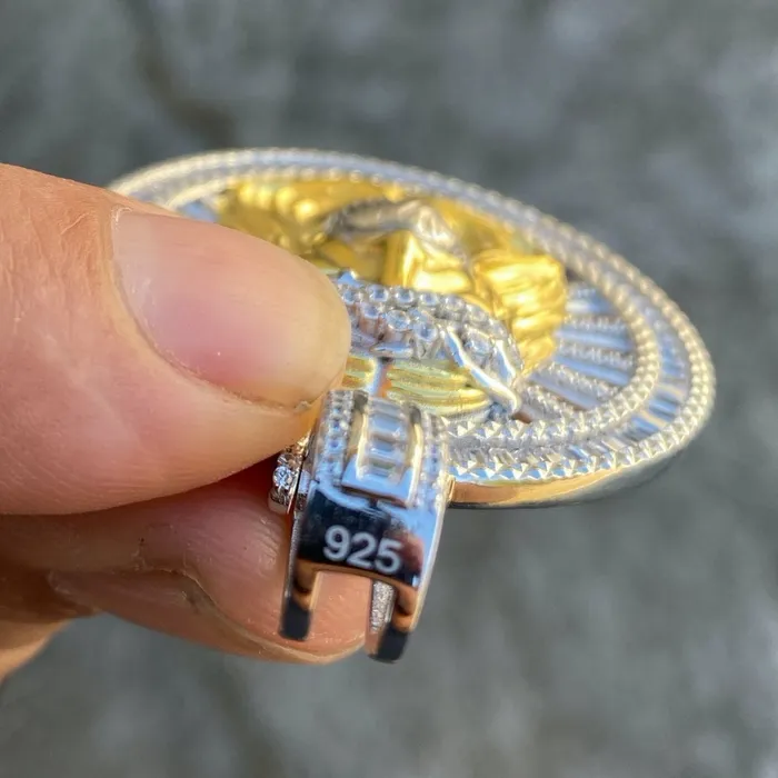 Rings Bling Cartel Admin Solid 925 Sterling Silver Jesus Wheel TwoTone Medallion Pendant