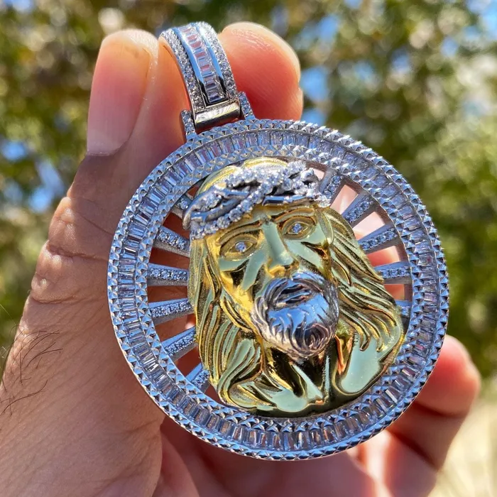 Rings Bling Cartel Admin Solid 925 Sterling Silver Jesus Wheel TwoTone Medallion Pendant