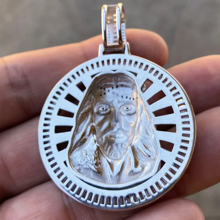 Rings Bling Cartel Admin Solid 925 Sterling Silver Jesus Wheel TwoTone Medallion Pendant
