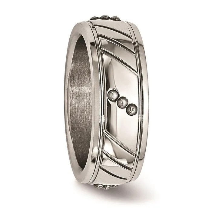 Rings Chisel Stainless Steel Polished Beaded Grooved Ring Rings Chisel Stainless Steel Polished Beaded Grooved Ring