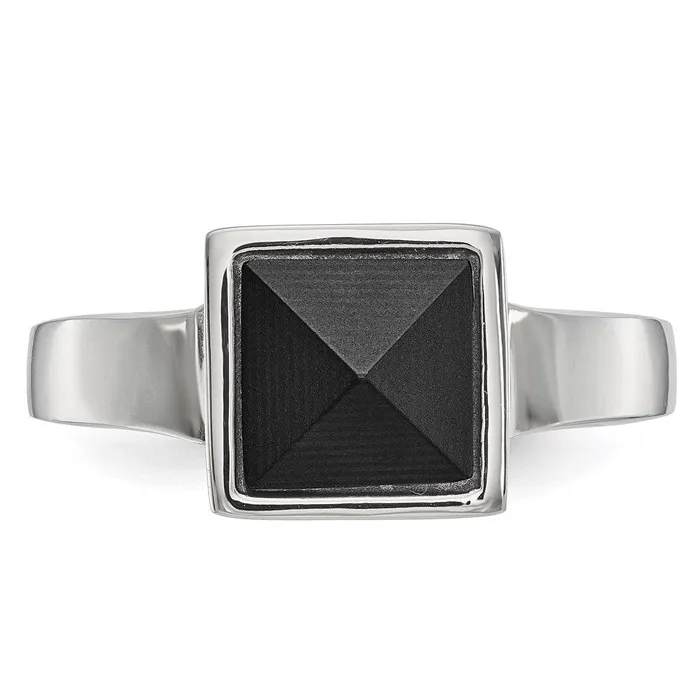 Rings Chisel Stainless Steel Polished with Solid Black Carbon Fiber Geometric Ring Rings Chisel Stainless Steel Polished with Solid Black Carbon Fiber Geometric Ring
