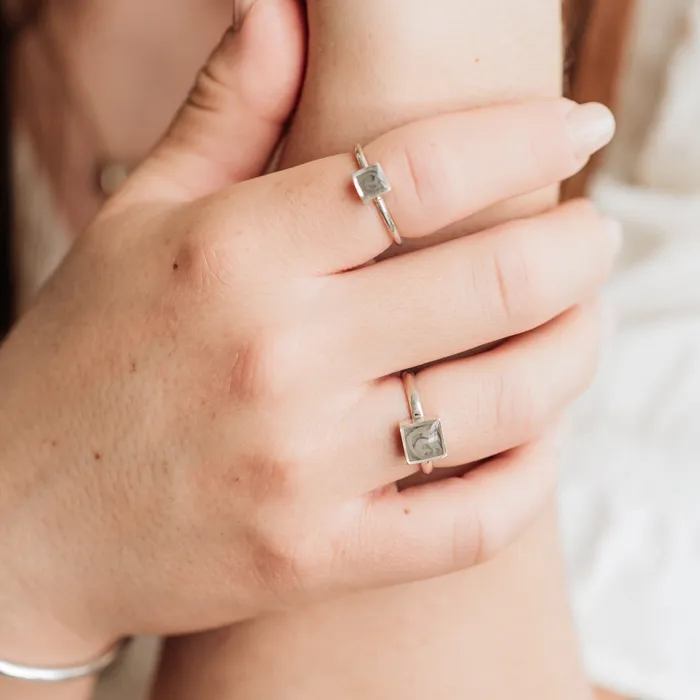 Rings closebymejewelry Large Square Stacking Cremation Ring in 14K White Gold