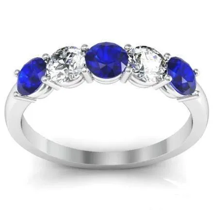 Rings deBebians 100cttw Shared Prong Blue Sapphire and Diamond Five Stone Ring