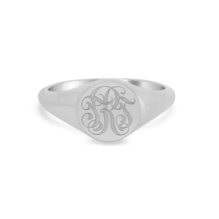 Rings deBebians Womens Round Signet Ring Small Hand Engraved Script Monogram
