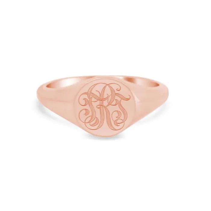 Rings deBebians Womens Round Signet Ring Small Hand Engraved Script Monogram