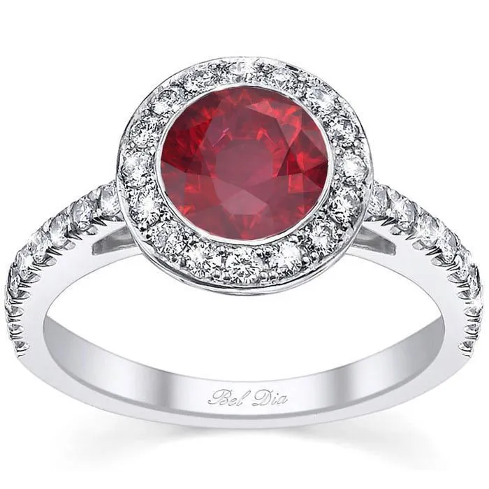 Rings Micro Pave Halo Engagement Ring with Ruby deBebians