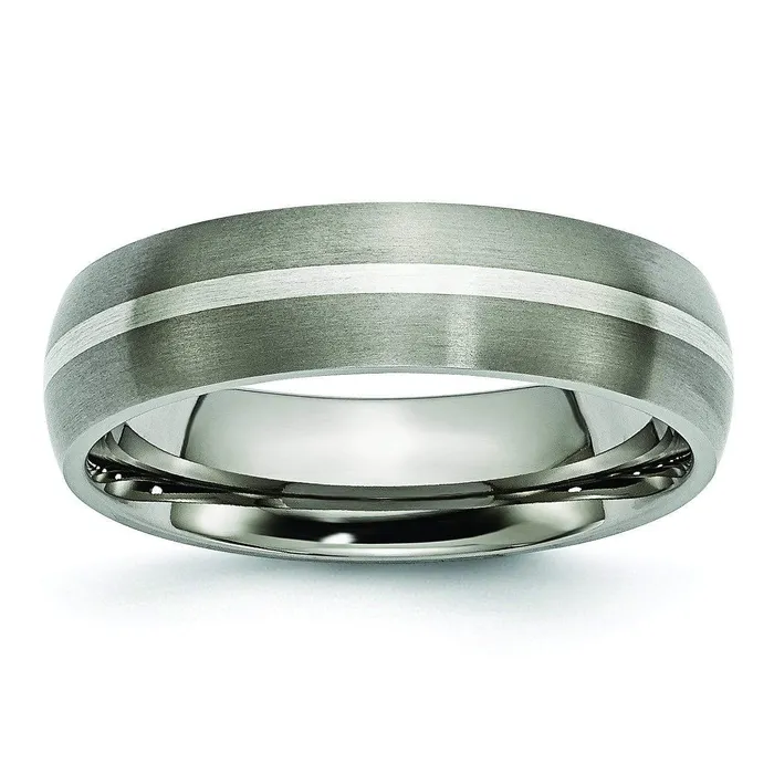 Rings Titanium and Silver Ring Matte Finish in 6mm Aircraft Grade Titanium deBebians Rings Titanium and Silver Ring Matte Finish in 6mm Aircraft Grade Titanium deBebians
