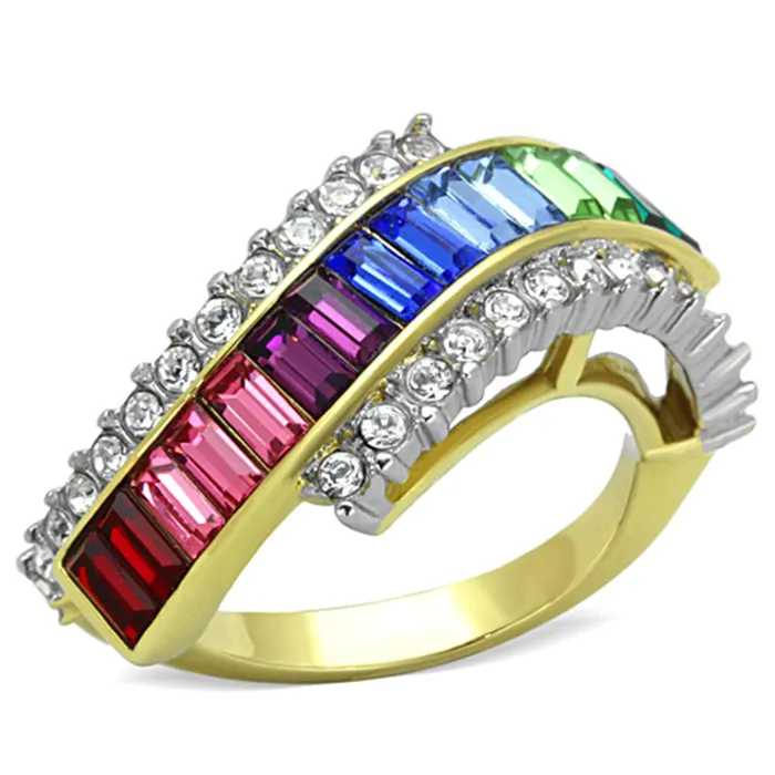 Rings TK1575 TwoTone IP Gold Ion Plating Stainless Steel Ring with Top Grade Crystal in Multi Color Alamode Rings TK1575 TwoTone IP Gold Ion Plating Stainless Steel Ring with Top Grade Crystal in Multi Color Alamode