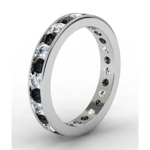 Round White and Black Diamond Eternity Ring in Channel Setting deBebians Rings