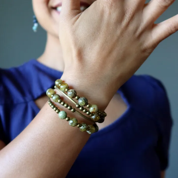 Satin Crystals Bracelets Garnet Bracelet Green Goodness Memory Wire Coil