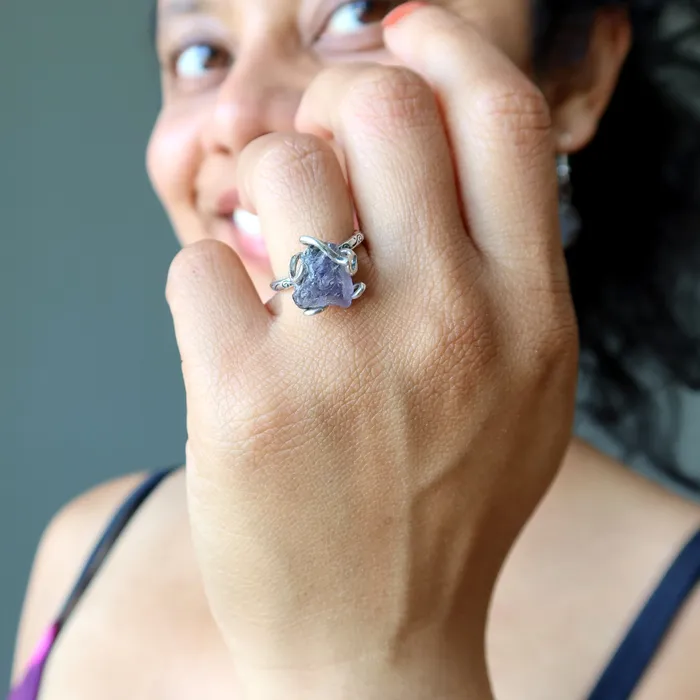 Satin Crystals Rings Iolite Ring Rich Blue Stone Sterling Silver Adjustable
