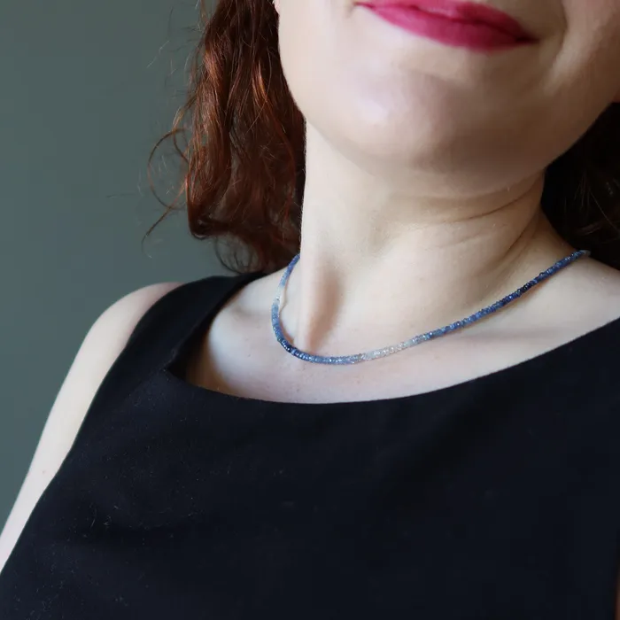 Satin Crystals Sapphire Necklace Beauty in Blue Real Gems Sterling Silver Necklaces
