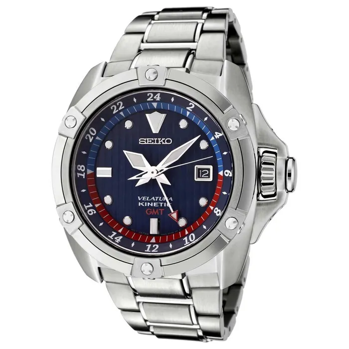 Seiko Bracelets Seiko SUN011 Mens Velatura Blue Dial Steel Bracelet Kinetic GMT Watch Seiko Bracelets Seiko SUN011 Mens Velatura Blue Dial Steel Bracelet Kinetic GMT Watch