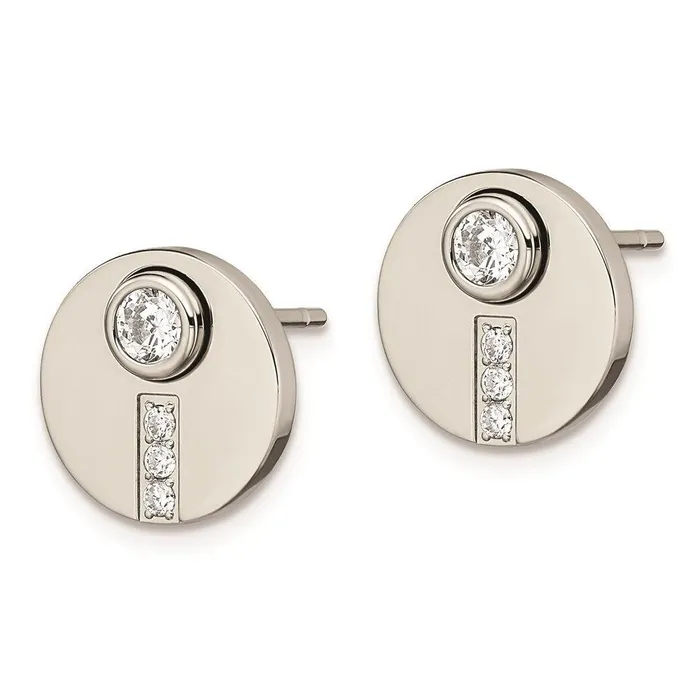 Stainless Steel Polished CZ Circle Post Earrings Chisel Earrings Stainless Steel Polished CZ Circle Post Earrings Chisel Earrings