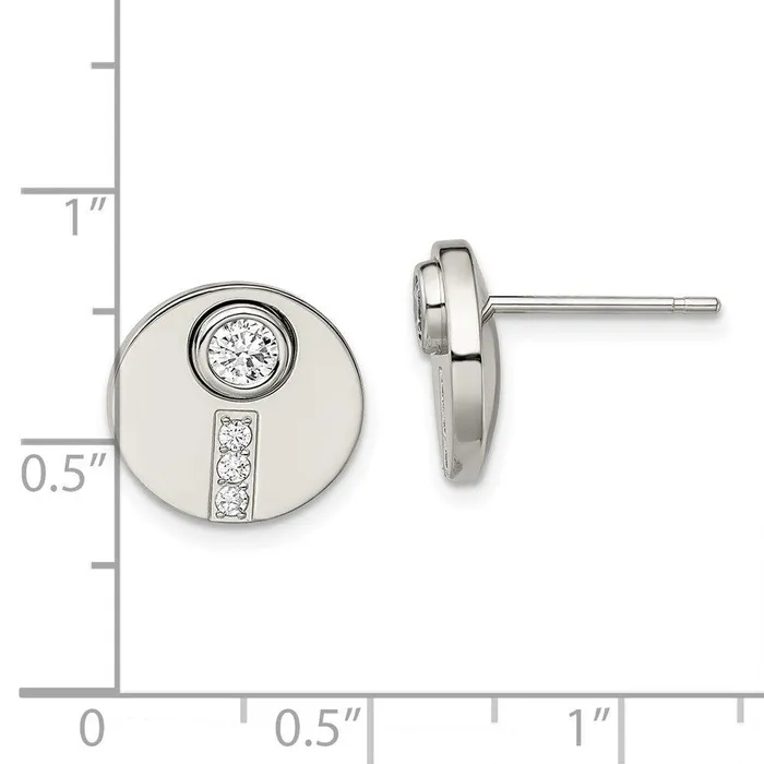 Stainless Steel Polished CZ Circle Post Earrings Chisel Earrings Stainless Steel Polished CZ Circle Post Earrings Chisel Earrings