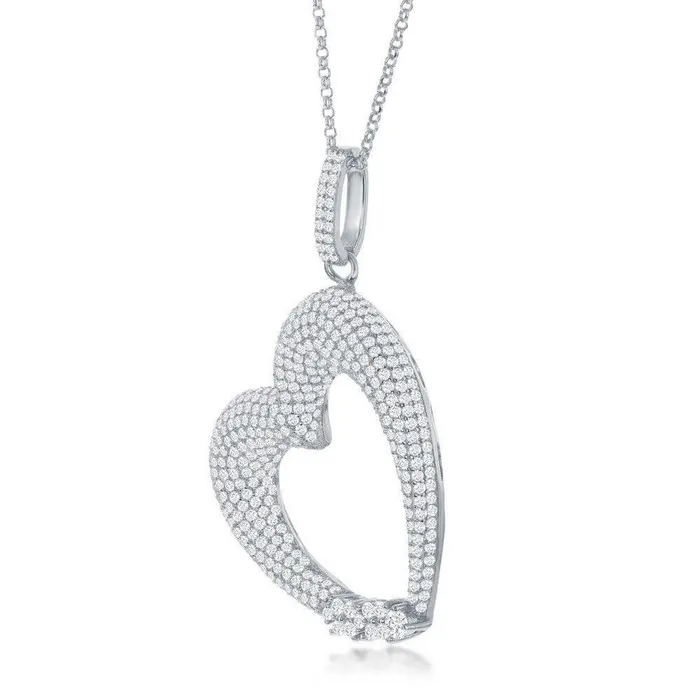 Sterling Silver Micro Pave Heart CZ Pendant Chain Classic Necklaces Sterling Silver Micro Pave Heart CZ Pendant Chain Classic Necklaces