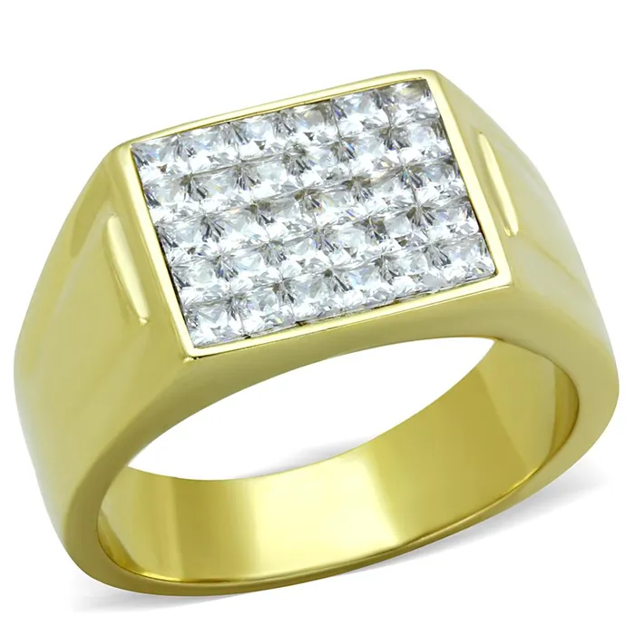 TK2048 IP GoldIon Plating Stainless Steel Ring with AAA Grade CZ in Clear Alamode Rings TK2048 IP GoldIon Plating Stainless Steel Ring with AAA Grade CZ in Clear Alamode Rings