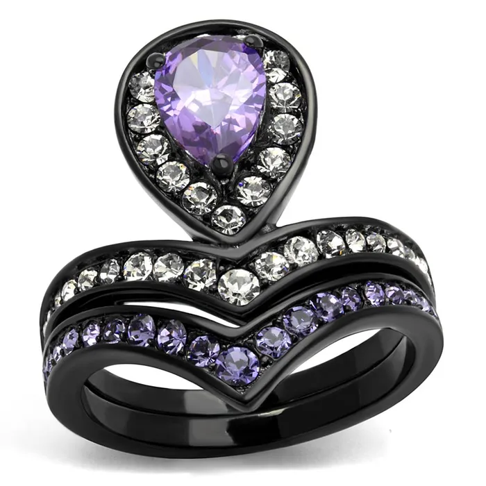 TK2186 IP BlackIon Plating Stainless Steel Ring with AAA Grade CZ in Amethyst Alamode Rings TK2186 IP BlackIon Plating Stainless Steel Ring with AAA Grade CZ in Amethyst Alamode Rings