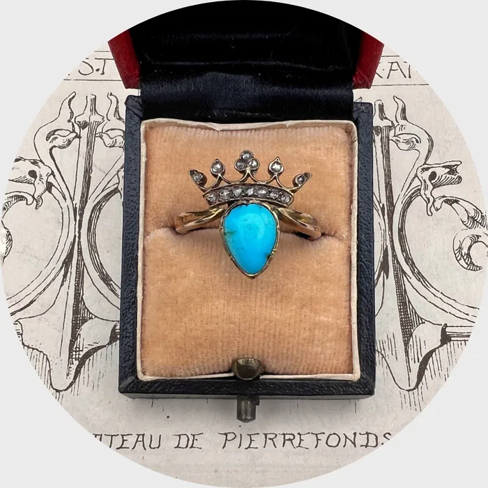 Turquoise RoseCut Diamond Crowned Heart Ring 21stfinds Rings