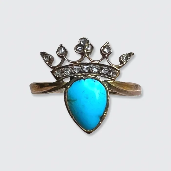 Turquoise RoseCut Diamond Crowned Heart Ring 21stfinds Rings