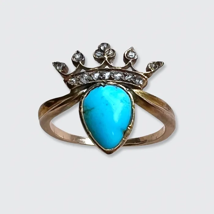 Turquoise RoseCut Diamond Crowned Heart Ring 21stfinds Rings