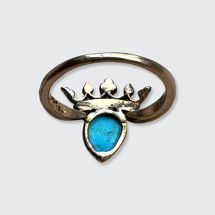Turquoise RoseCut Diamond Crowned Heart Ring 21stfinds Rings