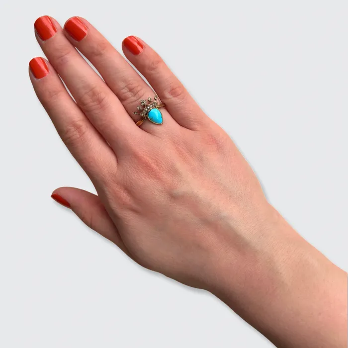 Turquoise RoseCut Diamond Crowned Heart Ring 21stfinds Rings