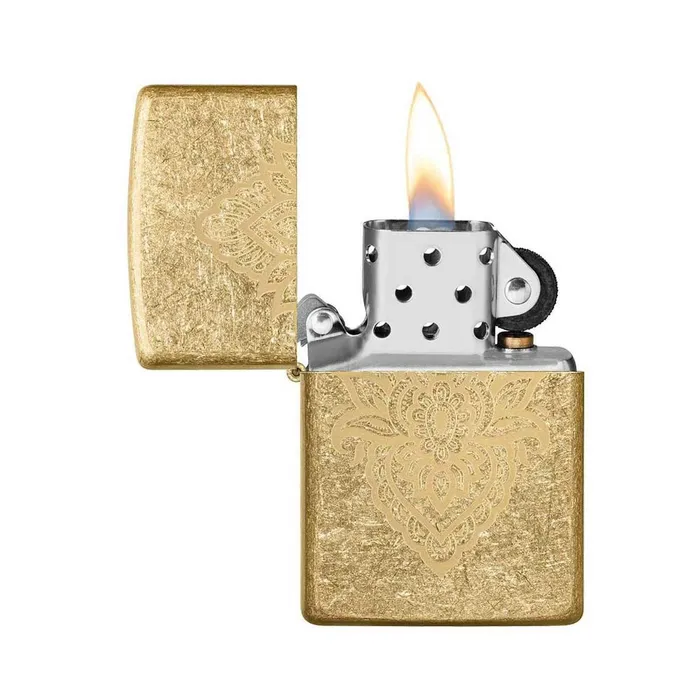 Zippo Necklaces Zippo Windproof Lighter Henna Tattoo Design Tumbled Brass 49798