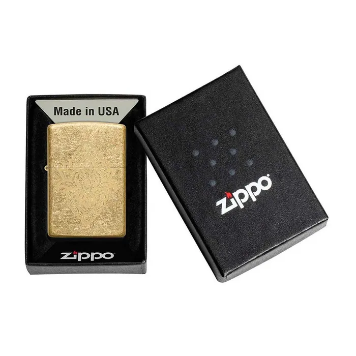 Zippo Necklaces Zippo Windproof Lighter Henna Tattoo Design Tumbled Brass 49798