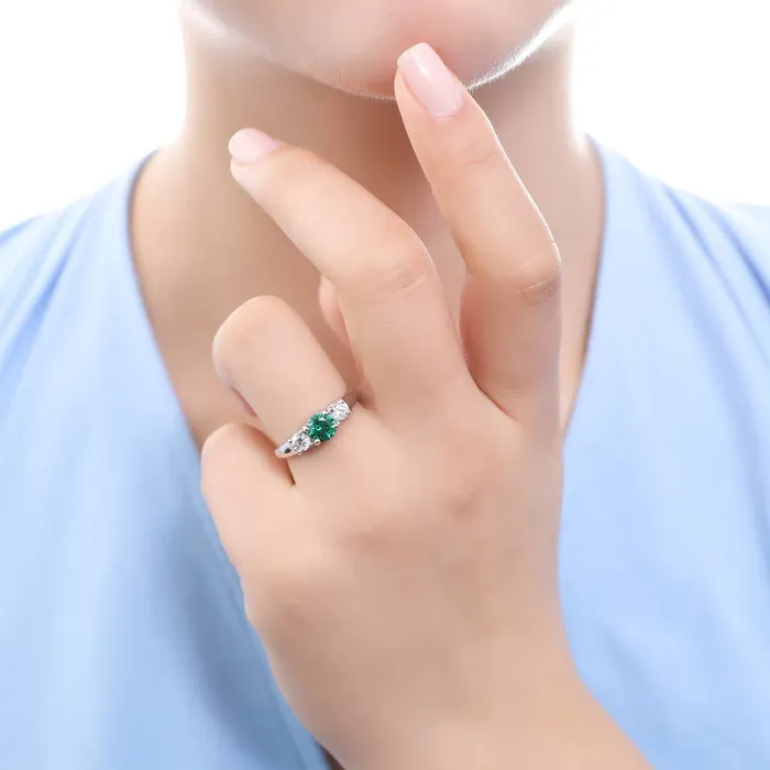 3Stone 08ct Simulated Emerald CZ Ring in Sterling Silver BERRICLE Rings