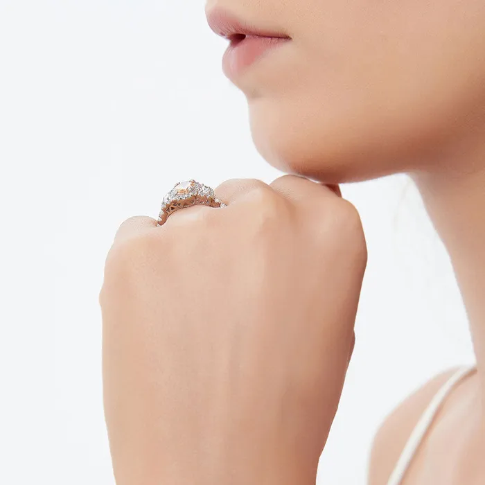 BERRICLE 3Stone Halo Yellow Oval CZ Ring in Sterling Silver 12ct Rings
