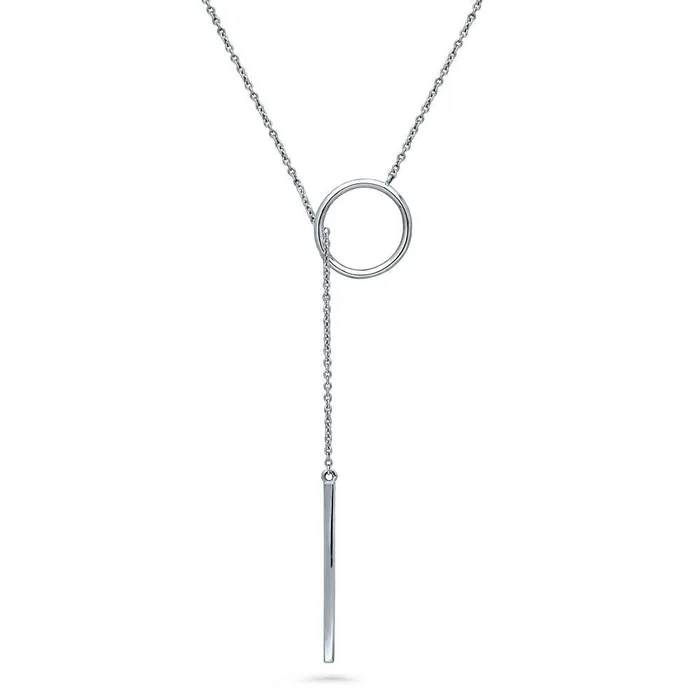 BERRICLE Necklaces Open Circle Bar Lariat Necklace in Sterling Silver